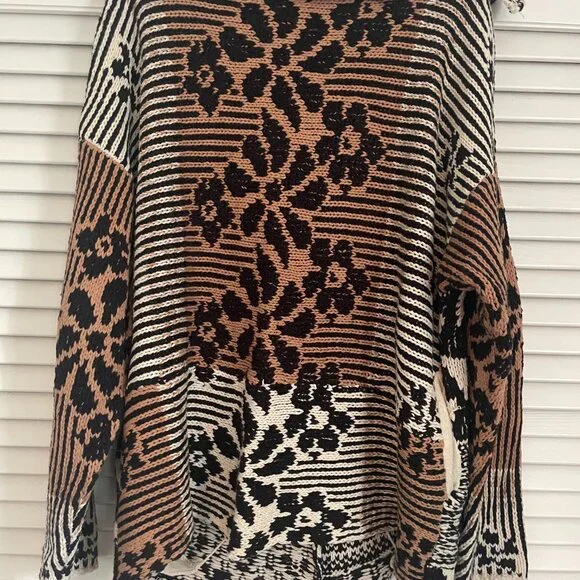 Free People Black and Brown Geometric Cardigan - Picture 5 of 6